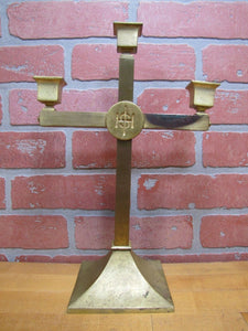 Antique IHS Candlestick bronze brass candle stick holder decorative church light
