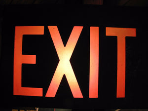 EXIT Lighted Sign Vtg Miller Framed Metal Back Mount Industrial Shop Safety