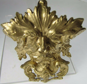 19c Devil Evil Scarey Face Figural Brass & Gilt Decorative Art Hardware Element