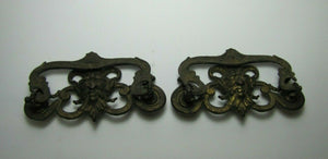 HORNED DEVIL HEADS Pair 19c Victorian Pull Bronze Brass Architectural Hardware