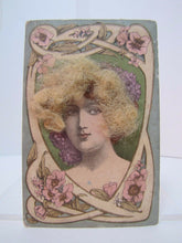 Load image into Gallery viewer, Antique Victorian Woman Postcard &#39; real hair &#39; old hand tinited color post card
