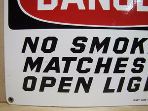 DANGER NO SMOKING MATCHES OPEN LIGHTS Old Porcelain Safety Sign READY MADE Co NY
