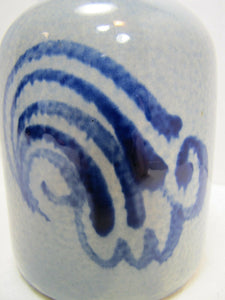 M R Pottery Blue Design Beer Bottle white porcelain top lid side handle