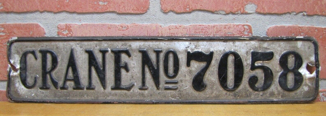 Old CRANE No 7058 Sign Industrial Plant Equipment Machinery Embossed Alum Ad