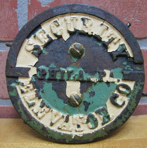 SECURITY ELEVATOR PHILA PA Old Cast Iron Plaque Sign Architectural Hardware Ad