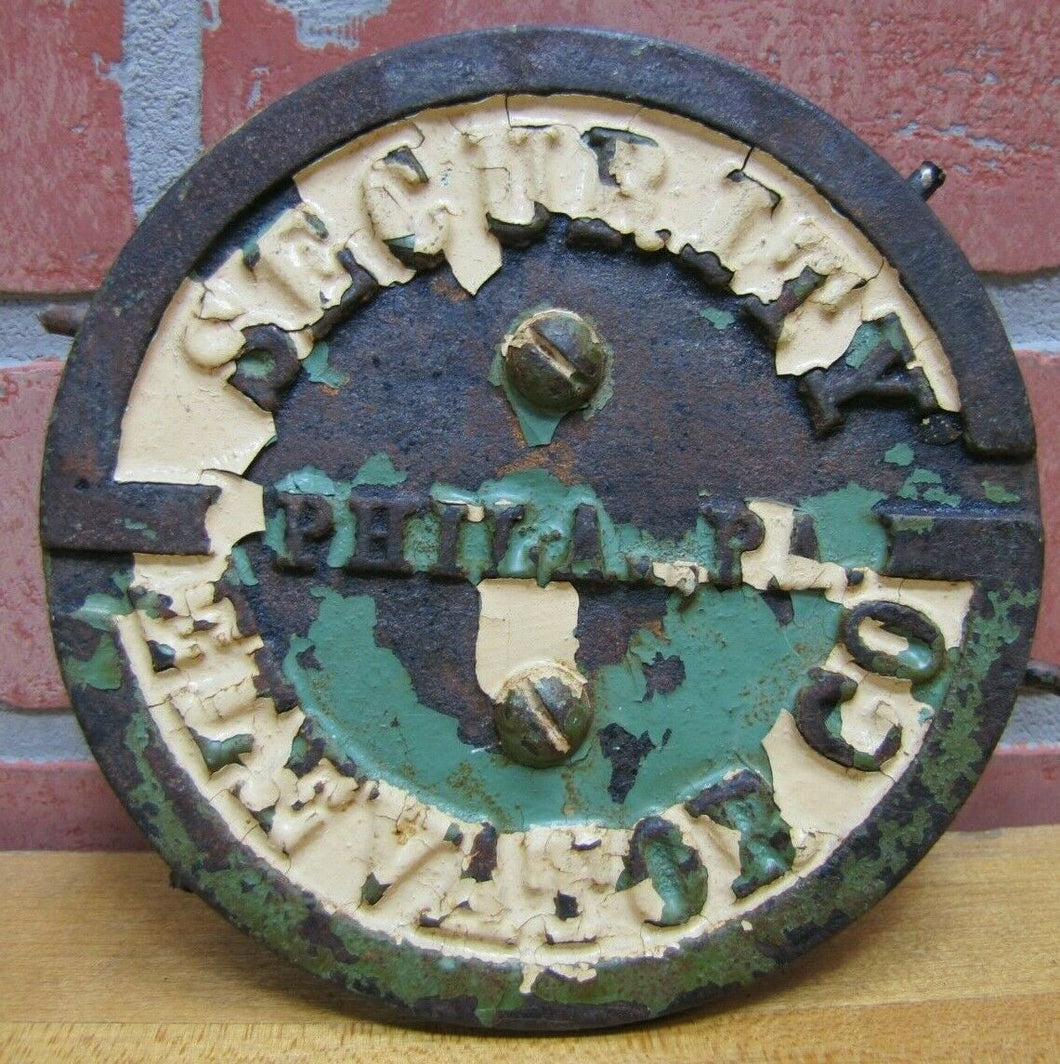 SECURITY ELEVATOR PHILA PA Old Cast Iron Plaque Sign Architectural Hardware Ad