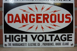 DANGEROUS HI VOLT NARRAGANSETT Elec Co PROVIDENCE RI Old Porcelain 2 Sided SignDANGEROUS HI VOLT NARRAGANSETT Elec Co PROVIDENCE RI Old Porcelain 2 Sided Sign