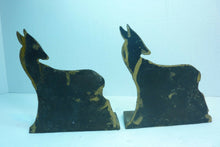 Load image into Gallery viewer, Antique Art Deco Cast Iron Antelope Deer Bookends original old gold book ends
