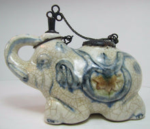 Load image into Gallery viewer, Elephant Old Asian Porcelain Op Pipe Oil Lamp unusual thin metal handle tool top
