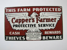 Load image into Gallery viewer, Orig 1950s Capper&#39;s Farmer Sign This Farm Protected-Cash Rewards-Thieves Beware
