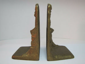 Antique Cast Iron LIONS HEAD FOUNTAIN Well Landscape Bookends Old Gold Paint