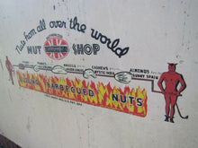 Load image into Gallery viewer, DOUBLE KAY KK NUT SHOP DEVILS TURNING SIZZLING BARBECUED NUTS Old WF Expo Sign
