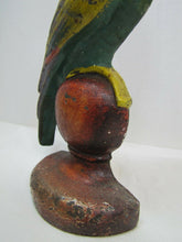 Load image into Gallery viewer, Antique Cast Iron Parrot Doorstop old paint bird door stopper large heavy ornate
