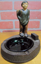 Load image into Gallery viewer, Antique Cast Iron Hubley Boy with Sack Decorative Art Ashtray Match Holder Tray
