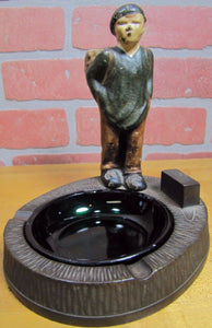 Antique Cast Iron Hubley Boy with Sack Decorative Art Ashtray Match Holder Tray