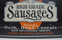 Load image into Gallery viewer, RATHJENS &amp; SONS SAUSAGES Old Ad Tin Sign PORK BEEF CEREAL SPICE AAW COSHOCTON O
