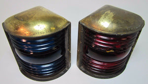 Old Pair Nautical Ships Lanterns Brass with Blue and Red Glass boat lamps lights