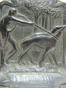 Huntress Greyhounds Whippets Forest Antique Bronze Clad Decorative Art Bookends