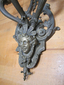 Vtg Brass Figural Head Lamp Light Large Wall Mount Sconce 3 Candle Lite Holder
