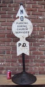Old HOBOKEN PD Street Sign No Parking During Church Service cast iron base NJ NY