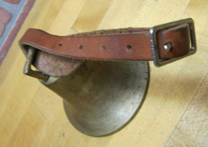 Old Brass Bell Farm Animal Decorative Art Leather Strap Cast Iron Striker Patina