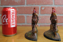 Load image into Gallery viewer, EQUESTRIAN HORSE RIDER LANDSCAPE Old Bookends Figural Cast Iron Detailed
