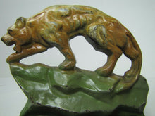 Load image into Gallery viewer, Old TIGER Prowling Crouching in Landscape Cast Iron Decorative Art Pair Bookends
