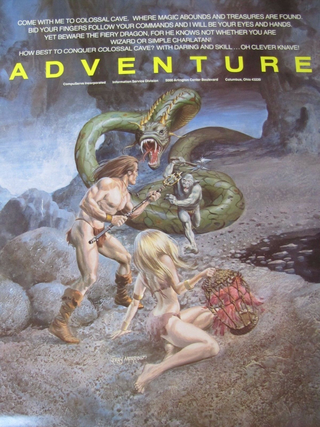 Orig 1980s CompuServe ADVENTURE Video Game Promo Poster artwrk Gray Morrow SciFi