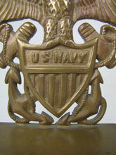 Load image into Gallery viewer, Old Brass US NAVY Spread Winged Eagle Shield Anchors Figural Doorstop Bookend
