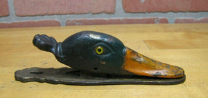 Antique Cast Iron Duck with Glass Eyes Paperclip Paperweight Decorative Desk Art