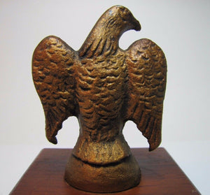 Old Cast Iron EAGLE PAPERWEIGHT Detailed Figural Metal Bird Mounted Wooden Base