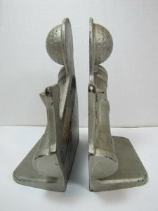 1930s GOLF Cast Iron Bookends Golf Ball Bag Tee Clubs Decorative Art Book Ends