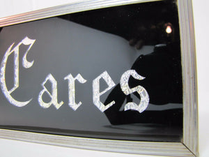 JESUS CARES Sign Glass Front Foil Design Lettering Deco Tin Bevel Frame