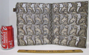 Old Chocolate Bunnies Mold metal industrial hinged sixteen bunny rabbits easter