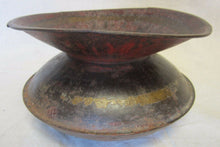 Load image into Gallery viewer, Antique 19c Metal Spittoon Decorative Arts Old Red Yellow Black Paint Patina
