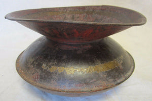Antique 19c Metal Spittoon Decorative Arts Old Red Yellow Black Paint Patina
