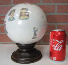 Load image into Gallery viewer, Antique Victorian Potichomania Gazing Blown Glass Ball Wooden Stand Girls Boys
