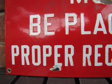 Load image into Gallery viewer, Old Porcelain WASTE MATERIAL Must Be Placed in Proper Receptacles Sign red white
