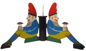 Antique Three Gnomes Christmas Tree Pole Stand hand painted metal wooden shoes