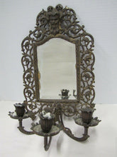 Load image into Gallery viewer, BRADLEY &amp; HUBBARD Antique Victorian Bevel Edge Mirror Triple Candle Holder B&amp;H
