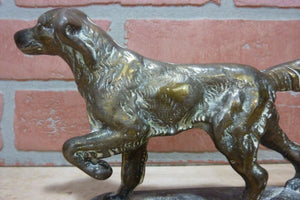 POINTER HUNTING DOG Antique Cast Iron Bookend Decorative Art Statue Brass Wash
