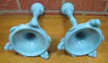 Load image into Gallery viewer, SERPENT SNAKE KOI DRAGON FISH Antique Pair Blue Milkglass Candlesticks Ornate
