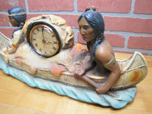 Load image into Gallery viewer, Old Chalkware Native American Indians Canoe Clock Decorative Arts Statue Large

