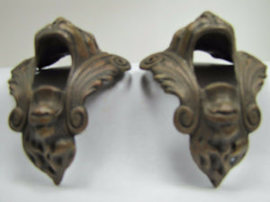 Monsters Beasts Antique Figural Pair Bronze Decorative Hardware Elements