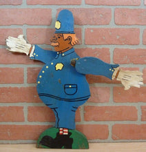 Load image into Gallery viewer, POLICEMAN WHIRLIGIG Old Folk Art Wooden Moustache Hat Badge Striped Socks Gloves
