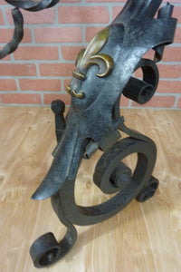 Wrought Iron Gothic Dragon Andirons Large Decorative Arts Pair Brass Eyes Ornate