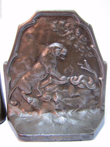 1920s TIGER & SNAKE CONNECTICUT FOUNDRY Art Deco Era Cast Iron Decorative Arts Bookends