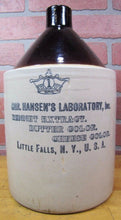 Load image into Gallery viewer, HANSEN&#39;S LABORATORY Antique Stoneware Jug LITTLE FALLS NY BUTTER CHEESE 1 Gal
