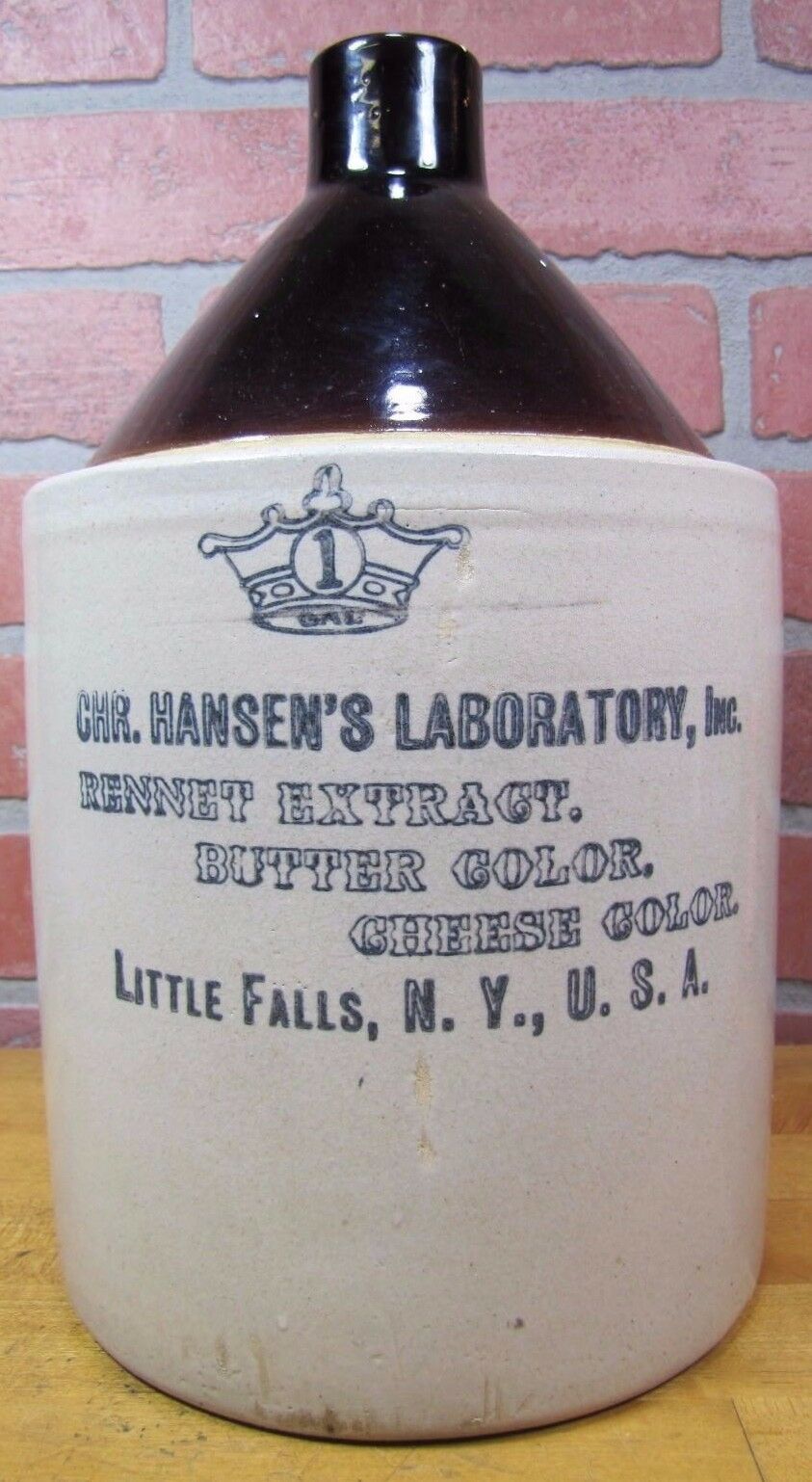 HANSEN'S LABORATORY Antique Stoneware Jug LITTLE FALLS NY BUTTER CHEESE 1 Gal