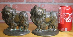 Old PEKINGESE Bookends Cast Iron Bronze Wash Decorative Art Dog Statues